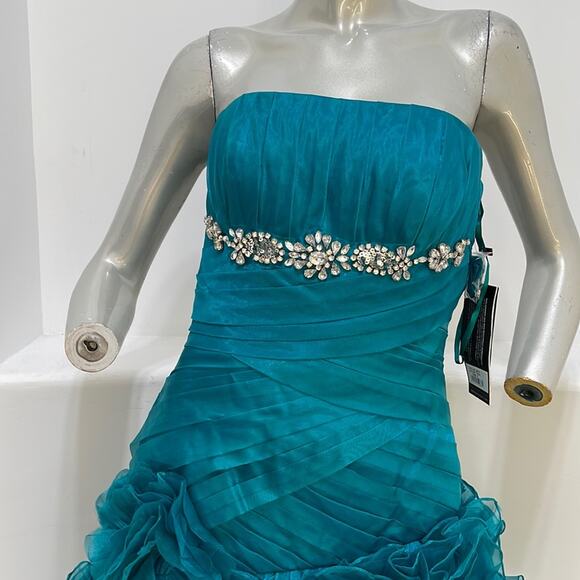 BICICI & COTY Strapless Teal Gown Rhinestones accent Size S Special Occasion NWT - Picture 5 of 15